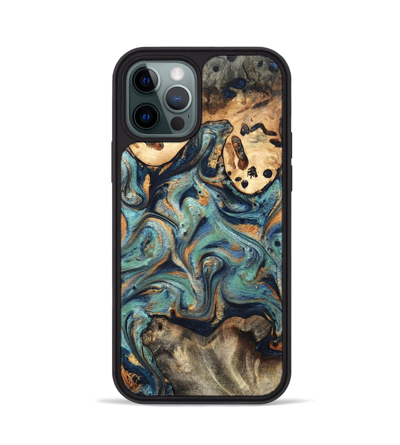 iPhone 12 Pro Wood Phone Case - Kahlil (Teal & Gold, 820124)