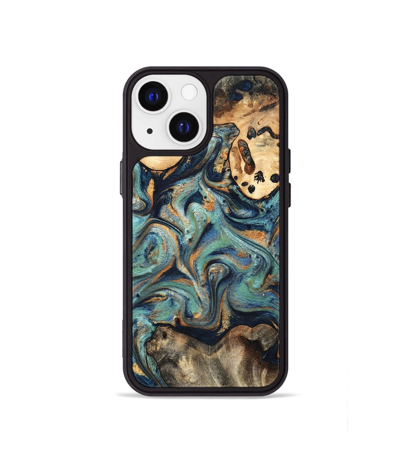 iPhone 13 mini Wood Phone Case - Kahlil (Teal & Gold, 820124)
