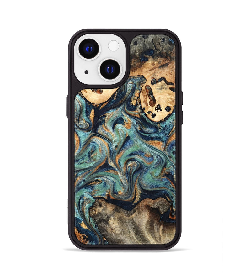 iPhone 13 Wood Phone Case - Kahlil (Teal & Gold, 820124)