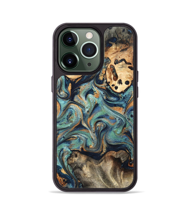 iPhone 13 Pro Wood Phone Case - Kahlil (Teal & Gold, 820124)