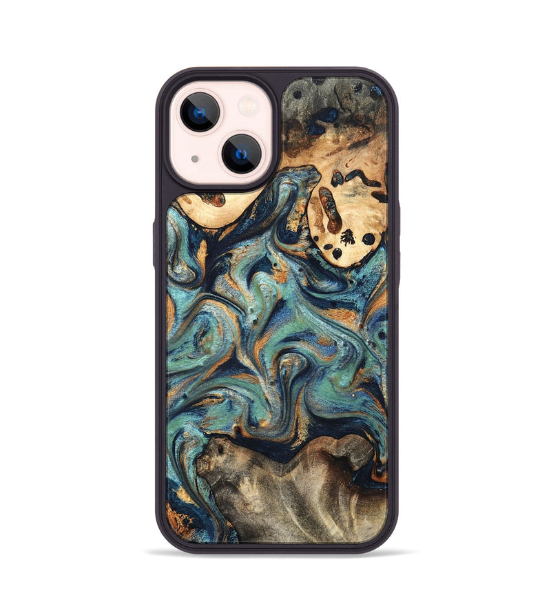 iPhone 14 Wood Phone Case - Kahlil (Teal & Gold, 820124)
