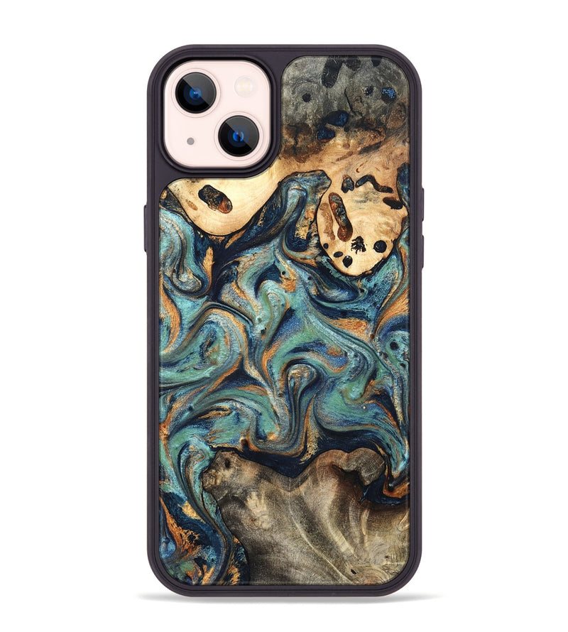 iPhone 14 Plus Wood Phone Case - Kahlil (Teal & Gold, 820124)