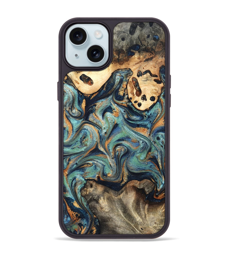 iPhone 15 Plus Wood Phone Case - Kahlil (Teal & Gold, 820124)