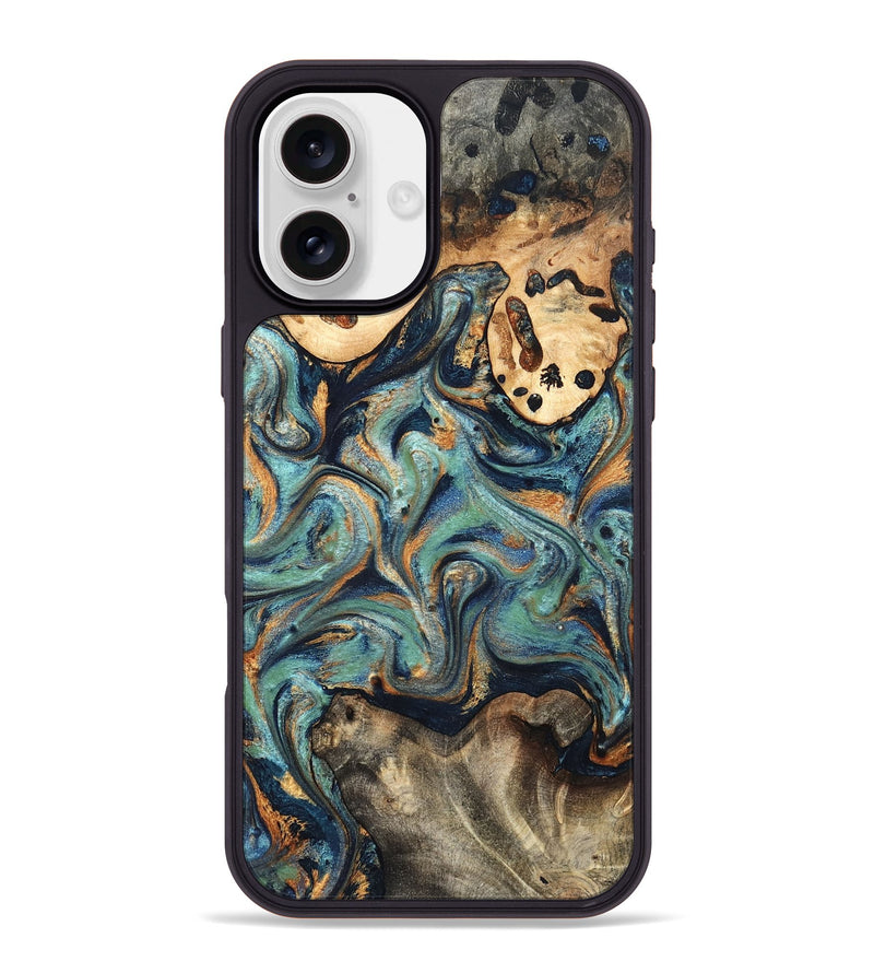 iPhone 16 Plus Wood Phone Case - Kahlil (Teal & Gold, 820124)