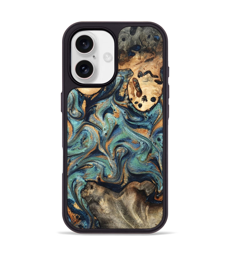 iPhone 17 Wood Phone Case - Kahlil (Teal & Gold, 820124)