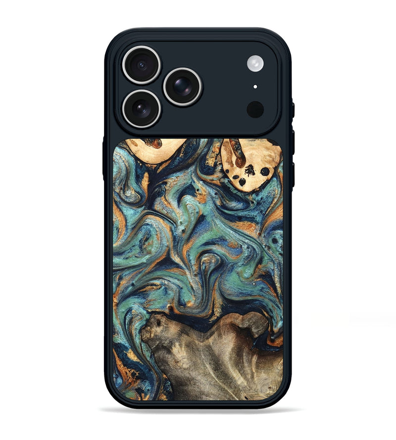 iPhone 17 Pro Max Wood Phone Case - Kahlil (Teal & Gold, 820124)