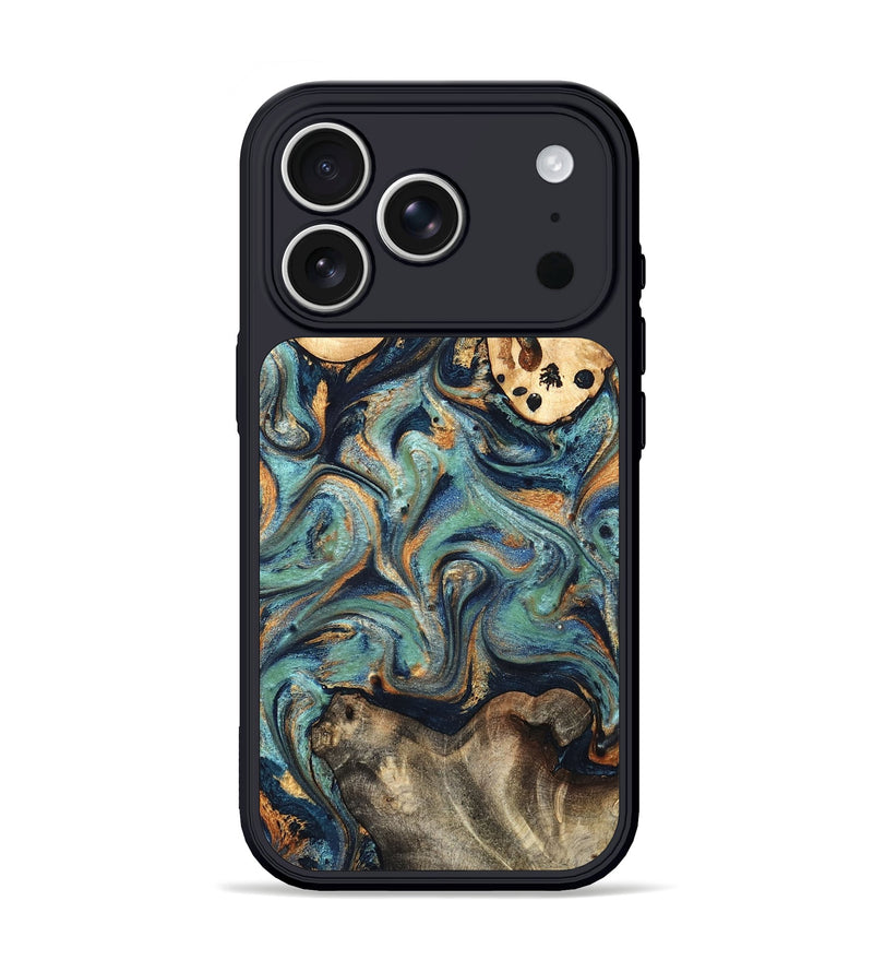 iPhone 17 Pro Wood Phone Case - Kahlil (Teal & Gold, 820124)
