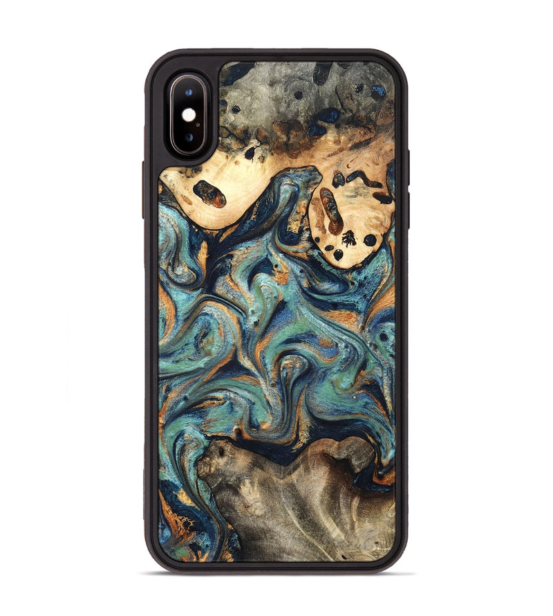iPhone Xs Max Wood Phone Case - Kahlil (Teal & Gold, 820124)