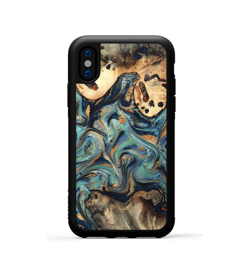 iPhone Xs Wood Phone Case - Kahlil (Teal & Gold, 820124)
