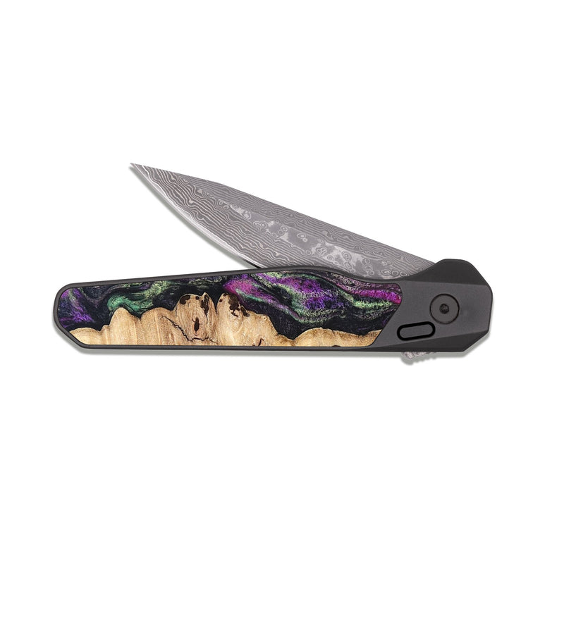 EDC Dark Damascus Wood Pocket Knife - Nikole (Green, 820137)