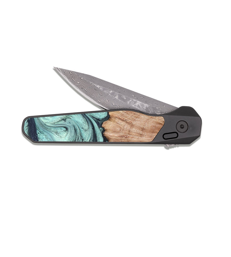 EDC Dark Damascus Wood Pocket Knife - Ken (Green, 820139)