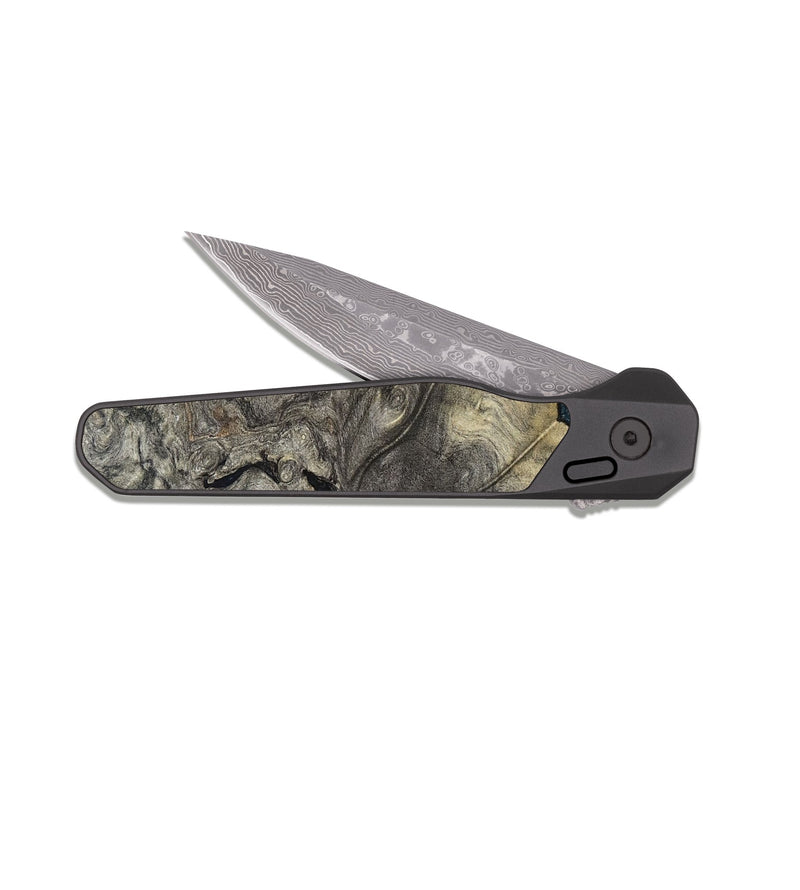 EDC Dark Damascus Wood Pocket Knife - Breonna (Green, 820140)