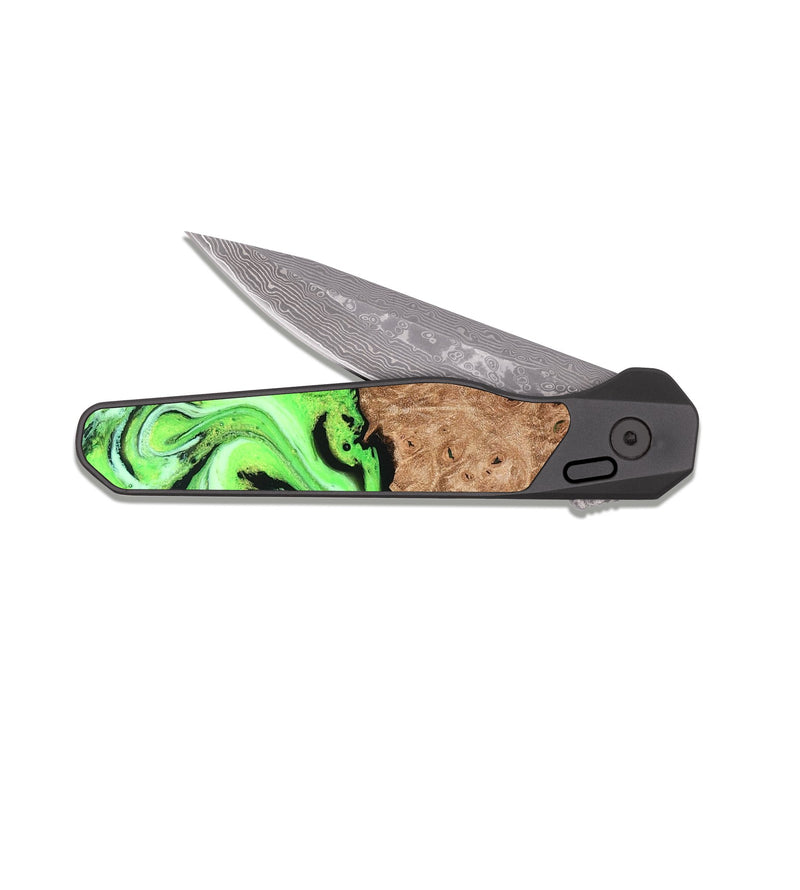 EDC Dark Damascus Wood Pocket Knife - Felton (Green, 820141)