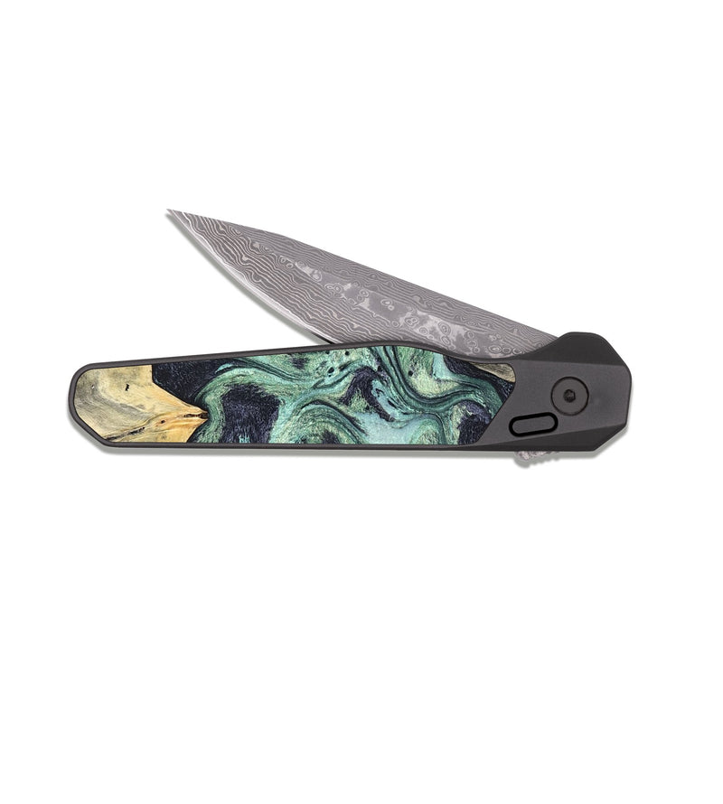 EDC Dark Damascus Wood Pocket Knife - Artie (Green, 820145)