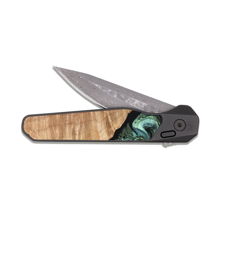 EDC Dark Damascus Wood Pocket Knife - Dixie (Green, 820148)