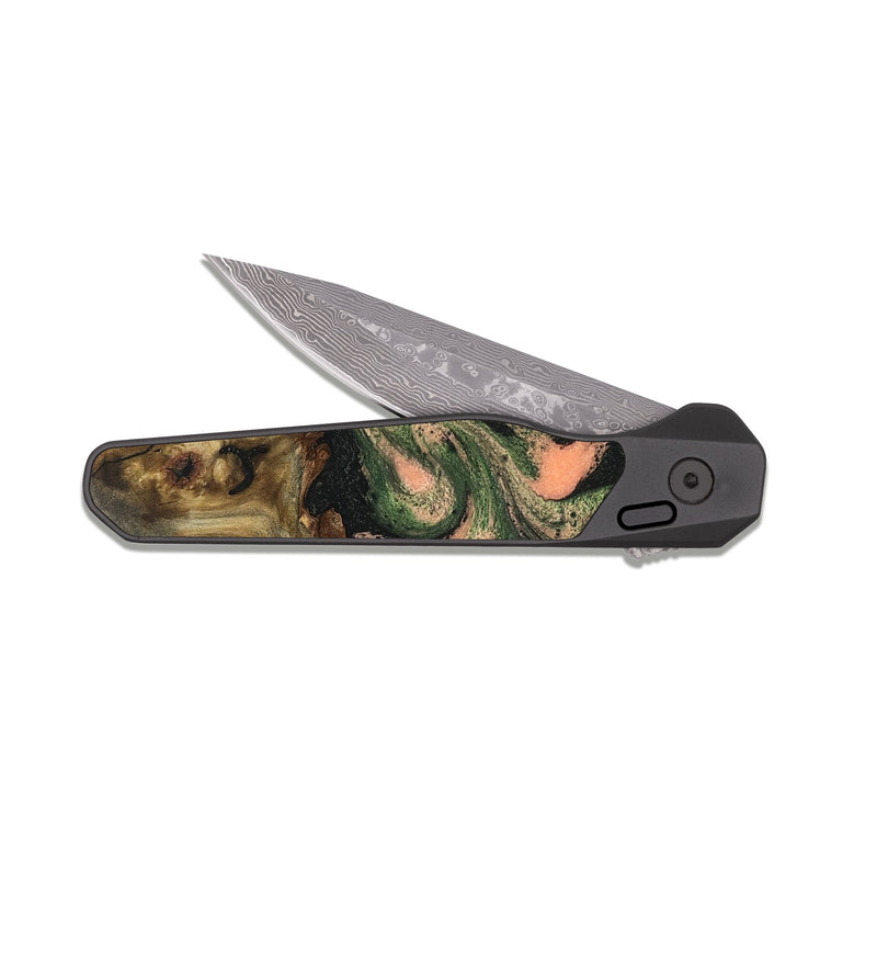 EDC Dark Damascus Wood Pocket Knife - Tyree (Green, 820151)