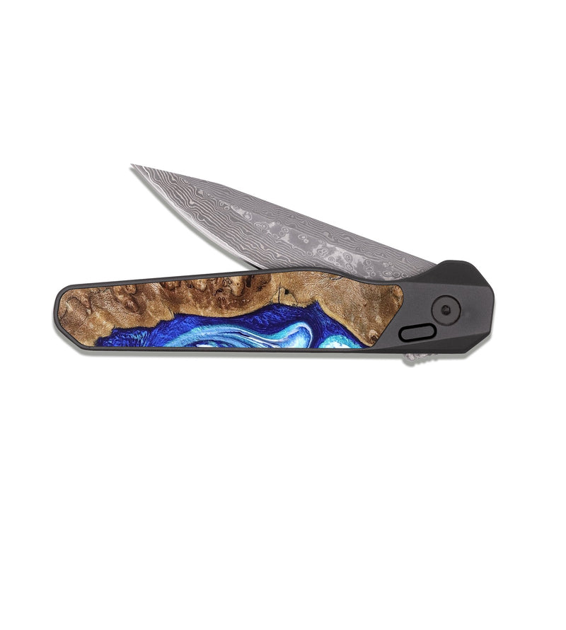 EDC Dark Damascus Wood Pocket Knife - Janna (Blue, 820154)