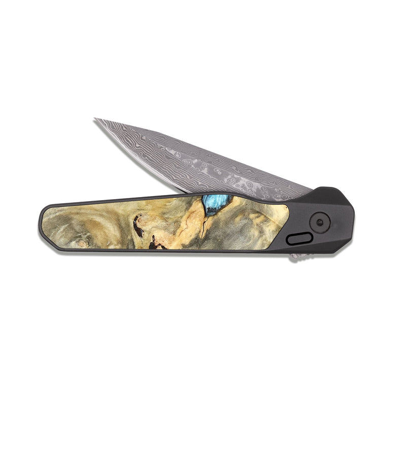 EDC Dark Damascus Wood Pocket Knife - Syble (Blue, 820155)