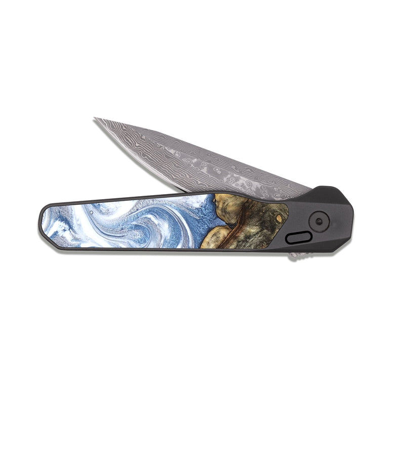 EDC Dark Damascus Wood Pocket Knife - Brianna (Blue, 820159)
