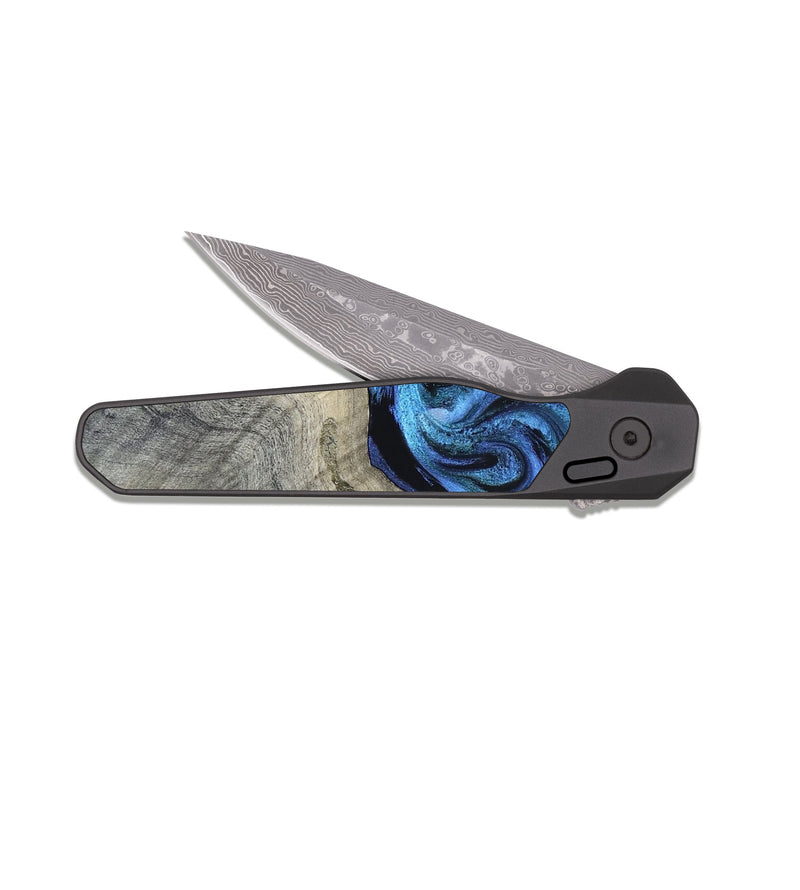EDC Dark Damascus Wood Pocket Knife - Yehuda (Blue, 820163)