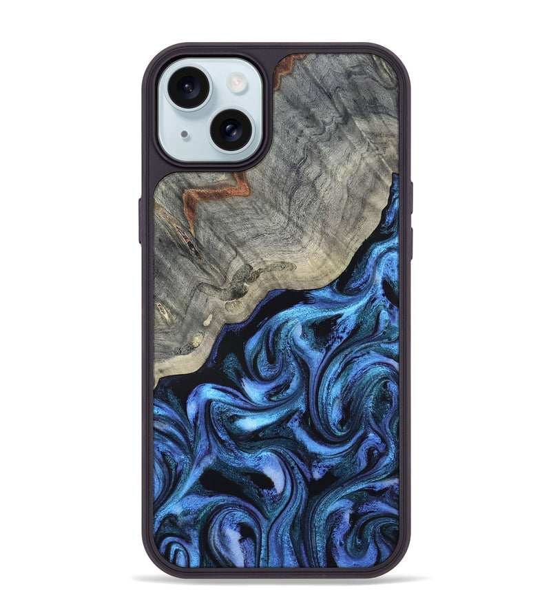 iPhone 15 Plus Wood Phone Case - Yehuda (Blue, 820163)