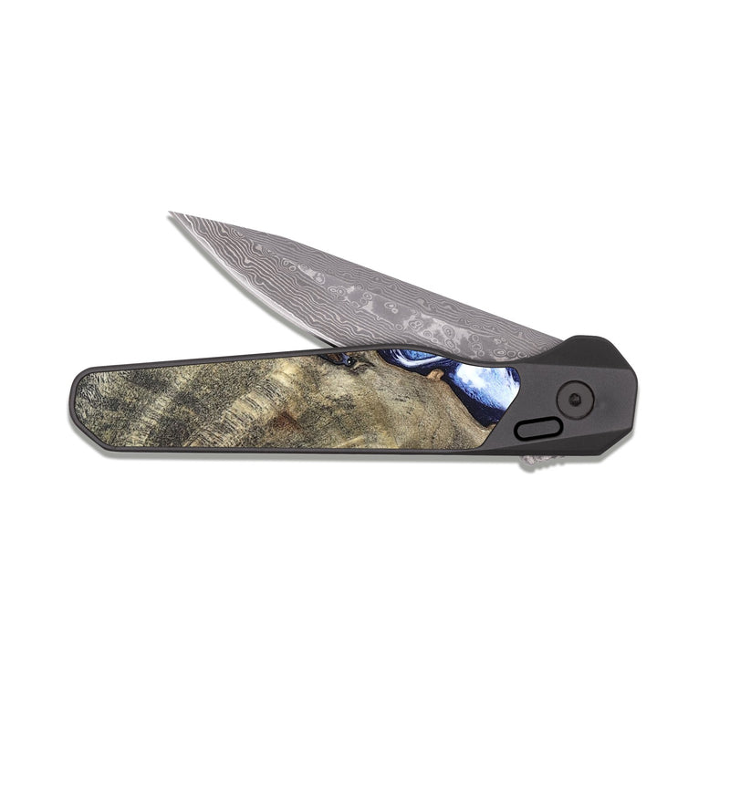 EDC Dark Damascus Wood Pocket Knife - Darci (Blue, 820165)