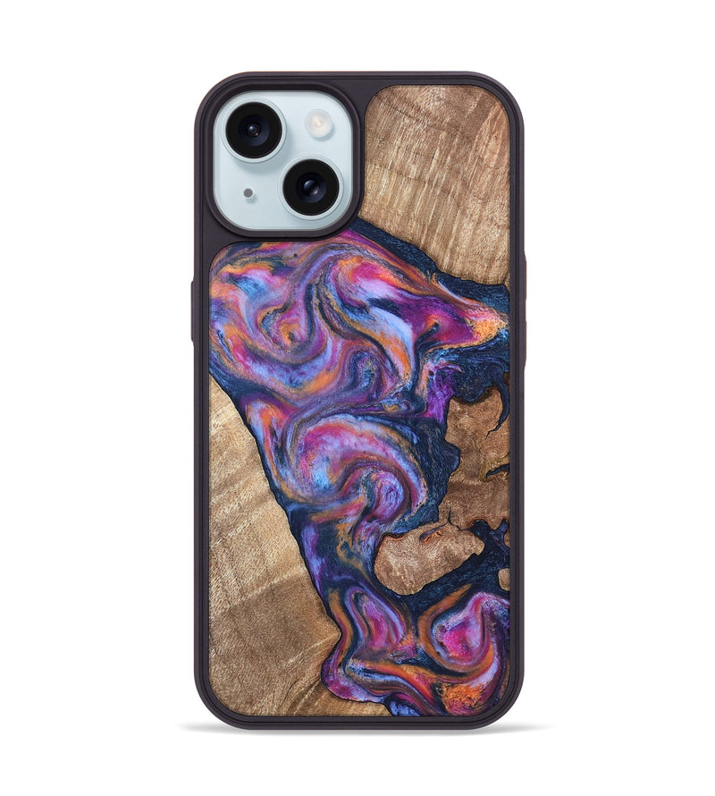 iPhone 15 Wood Phone Case - Mila (Blue, 820167)