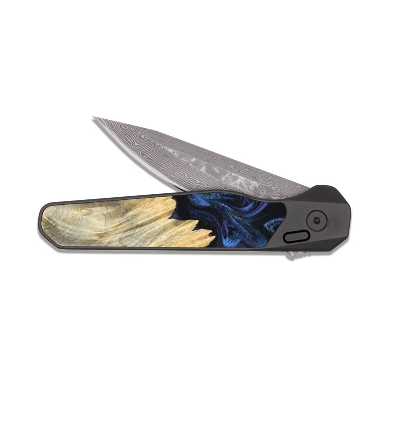 EDC Dark Damascus Wood Pocket Knife - Carli (Blue, 820170)
