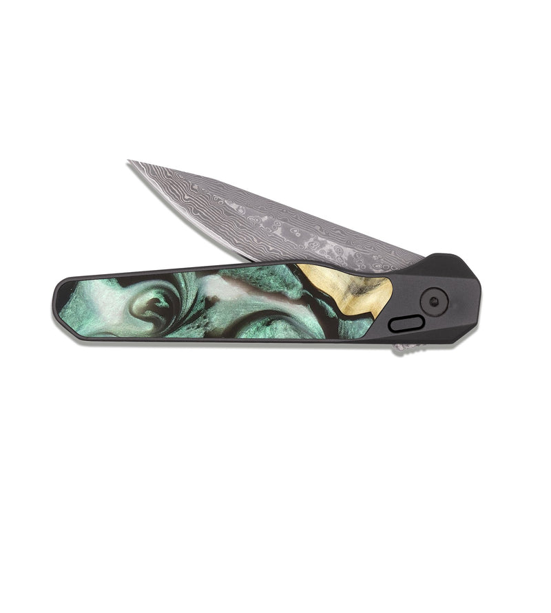 EDC Dark Damascus Wood Pocket Knife - Johana (Green, 820172)