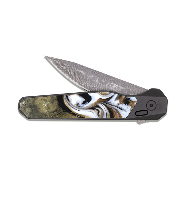 EDC Dark Damascus Wood Pocket Knife - Kelsi (Black & White, 820174)