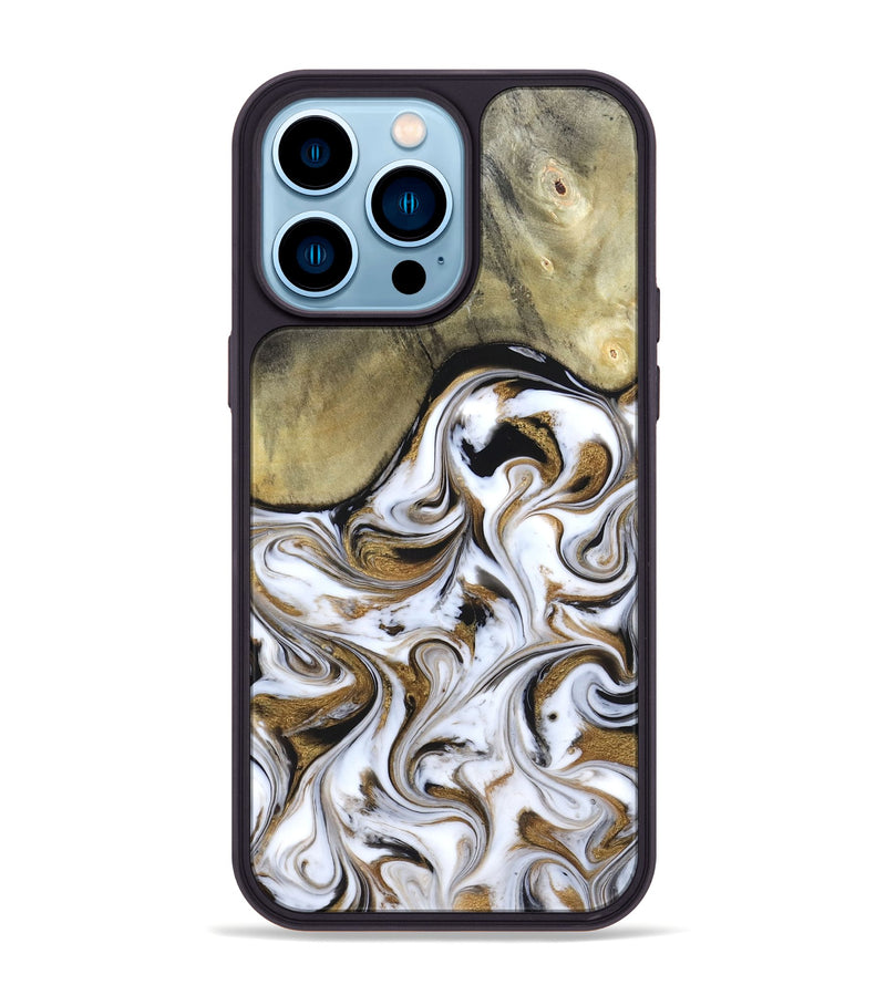 iPhone 14 Pro Max Wood Phone Case - Kelsi (Black & White, 820174)