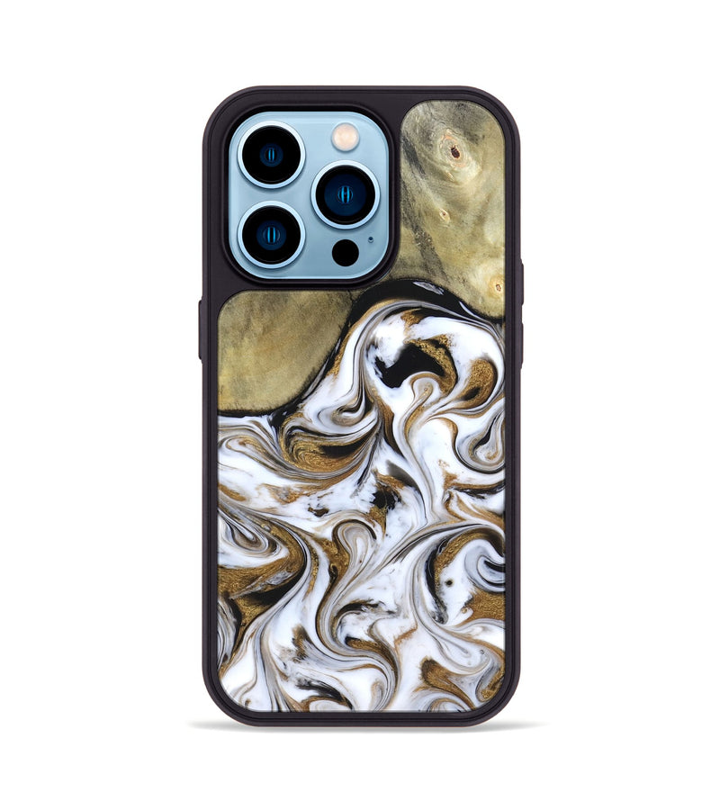 iPhone 14 Pro Wood Phone Case - Kelsi (Black & White, 820174)