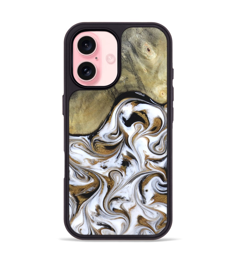 iPhone 16 Wood Phone Case - Kelsi (Black & White, 820174)