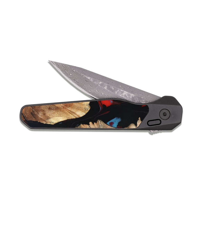 EDC Dark Damascus Wood Pocket Knife - Velva (Red, 820188)