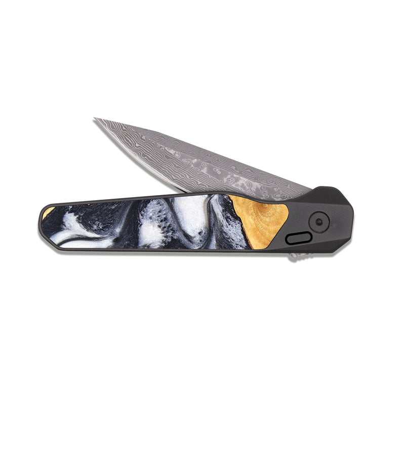 EDC Dark Damascus Wood Pocket Knife - Webster (Black & White, 820191)