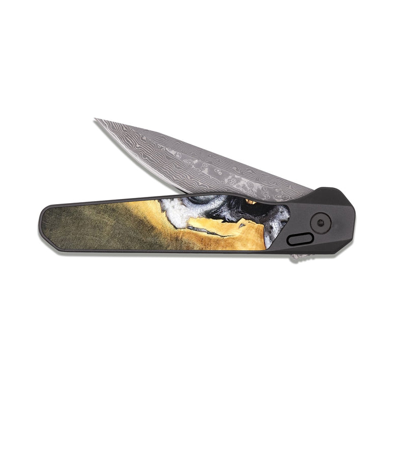EDC Dark Damascus Wood Pocket Knife - Gust (Black & White, 820192)