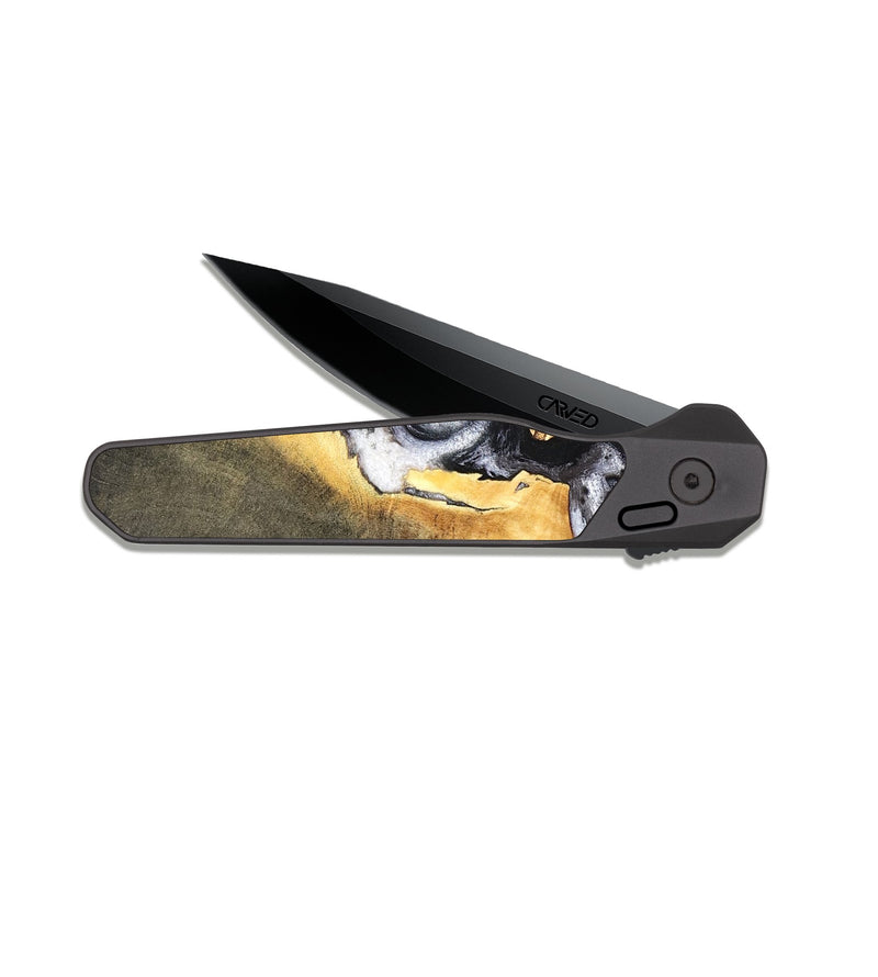 EDC Dark Slate Wood Pocket Knife - Gust (Black & White, 820192)