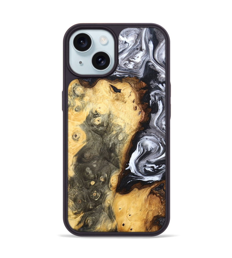 iPhone 15 Wood Phone Case - Kaye (Black & White, 820195)