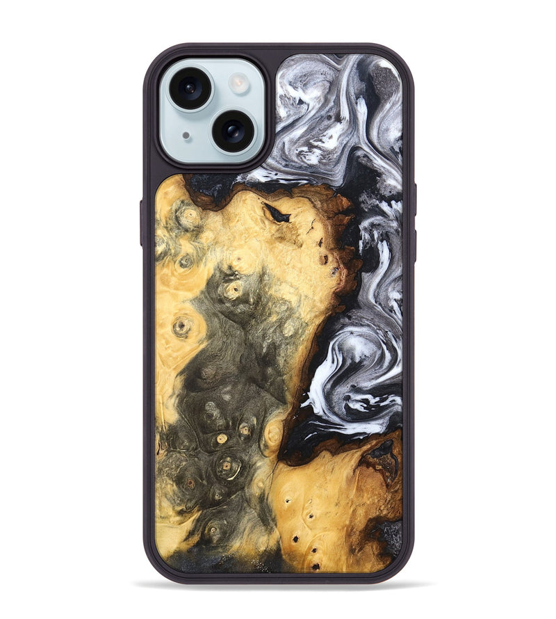 iPhone 15 Plus Wood Phone Case - Kaye (Black & White, 820195)