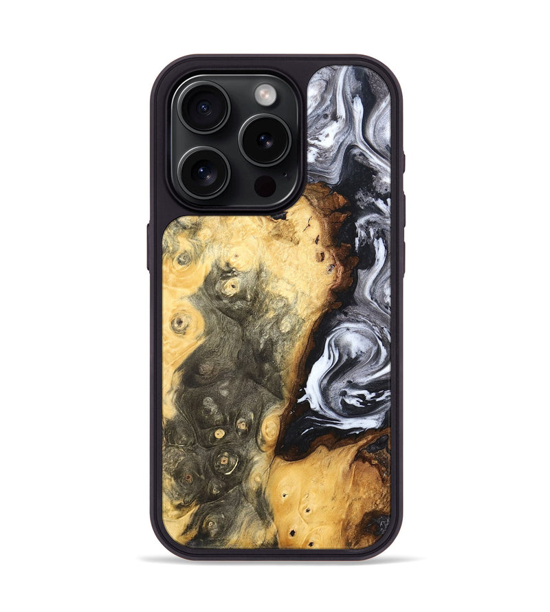 iPhone 15 Pro Wood Phone Case - Kaye (Black & White, 820195)