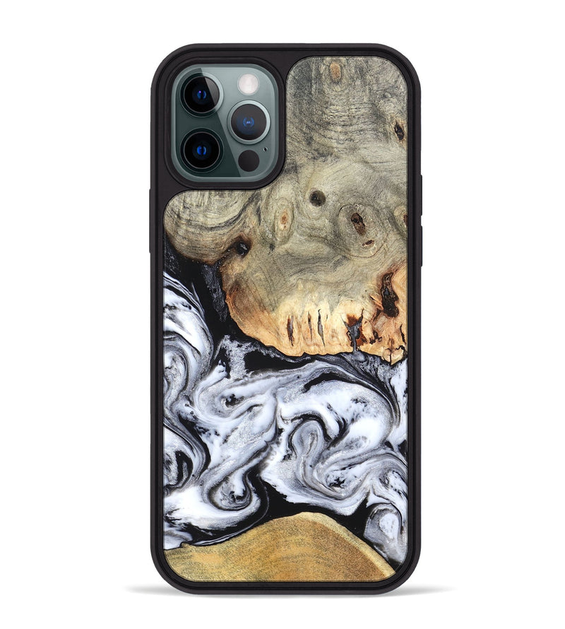 iPhone 12 Pro Max Wood Phone Case - Faye (Black & White, 820197)