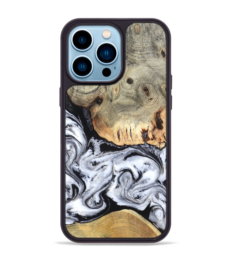 iPhone 14 Pro Max Wood Phone Case - Faye (Black & White, 820197)