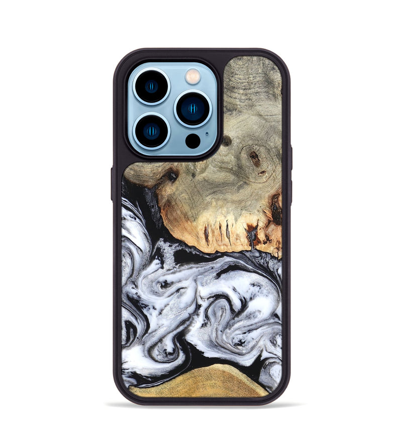 iPhone 14 Pro Wood Phone Case - Faye (Black & White, 820197)