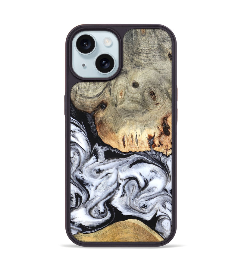 iPhone 15 Wood Phone Case - Faye (Black & White, 820197)