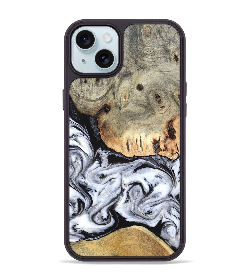 iPhone 15 Plus Wood Phone Case - Faye (Black & White, 820197)