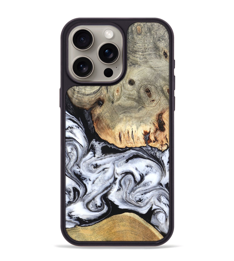 iPhone 15 Pro Max Wood Phone Case - Faye (Black & White, 820197)