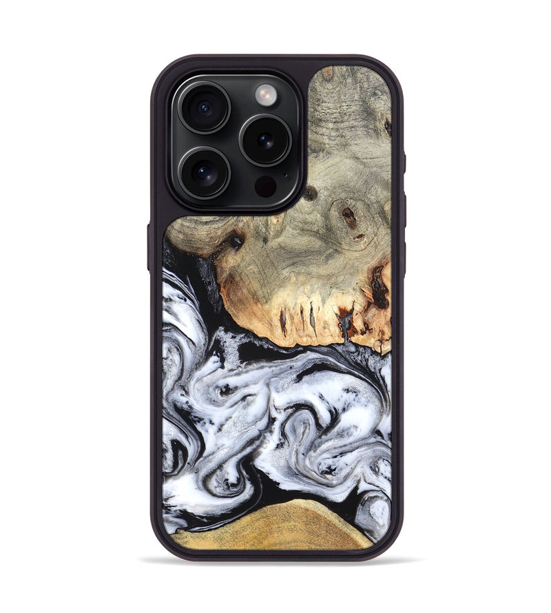 iPhone 15 Pro Wood Phone Case - Faye (Black & White, 820197)