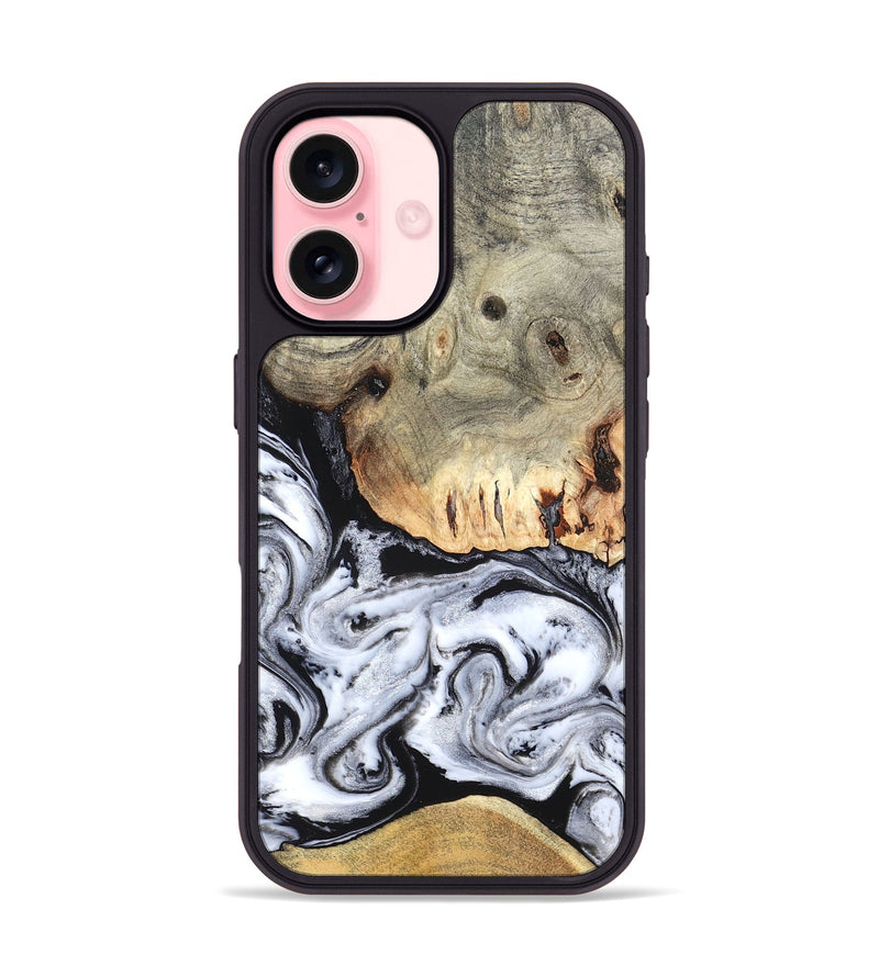 iPhone 16 Wood Phone Case - Faye (Black & White, 820197)