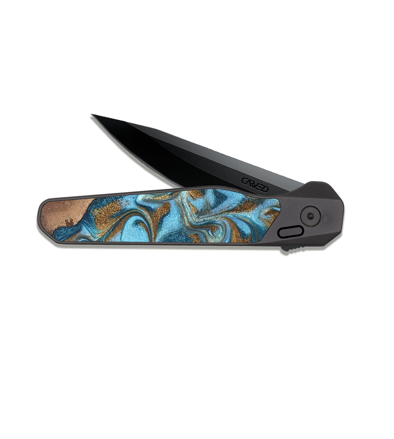 EDC Dark Slate Wood Pocket Knife - Bobbie (Teal & Gold, 820198)