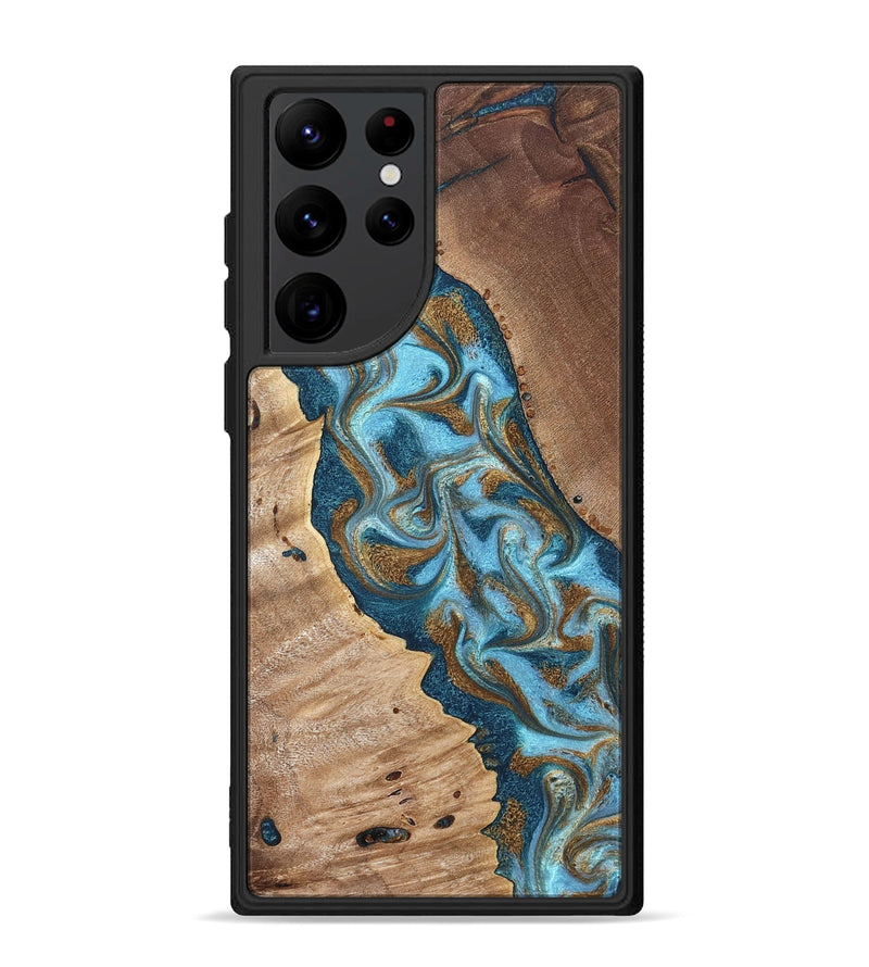 Galaxy S22 Ultra Wood Phone Case - Bobbie (Teal & Gold, 820198)